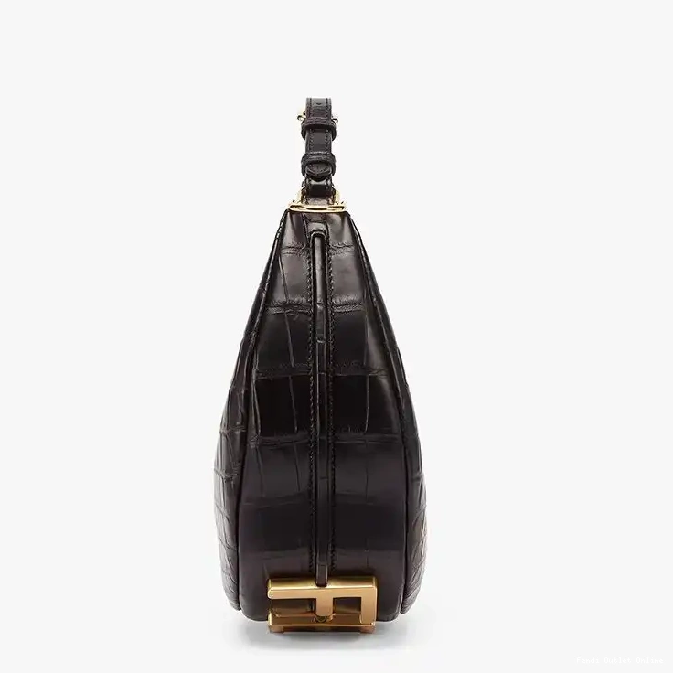 Affordable Fendigraphy Bag Leather Small Fendi Black In Hobo Crocodile 0526